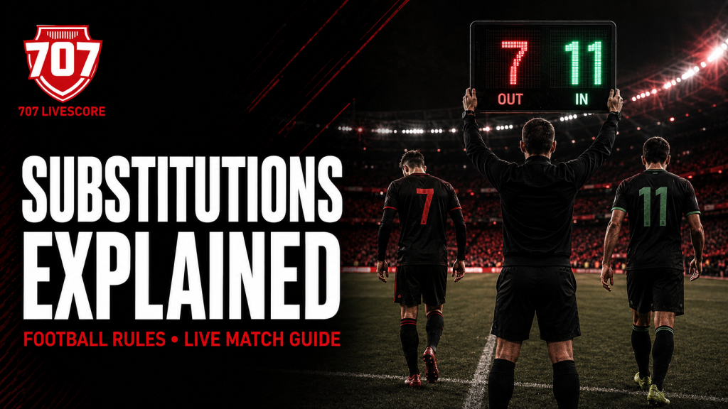 Football substitution board and players illustrating live match substitutions