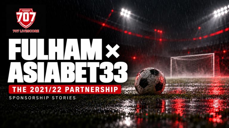 707 Livescore editorial cover for the historical Fulham and Asiabet33 2021/22 partnership, with a football under stadium floodlights.